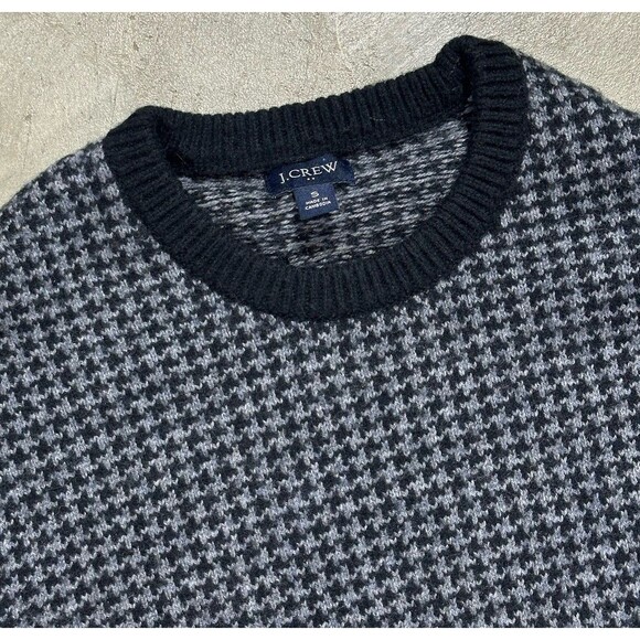 J. Crew Birdseye Houndstooth Wool Sweater Mens Size Small Black Gray - Picture 4 of 9